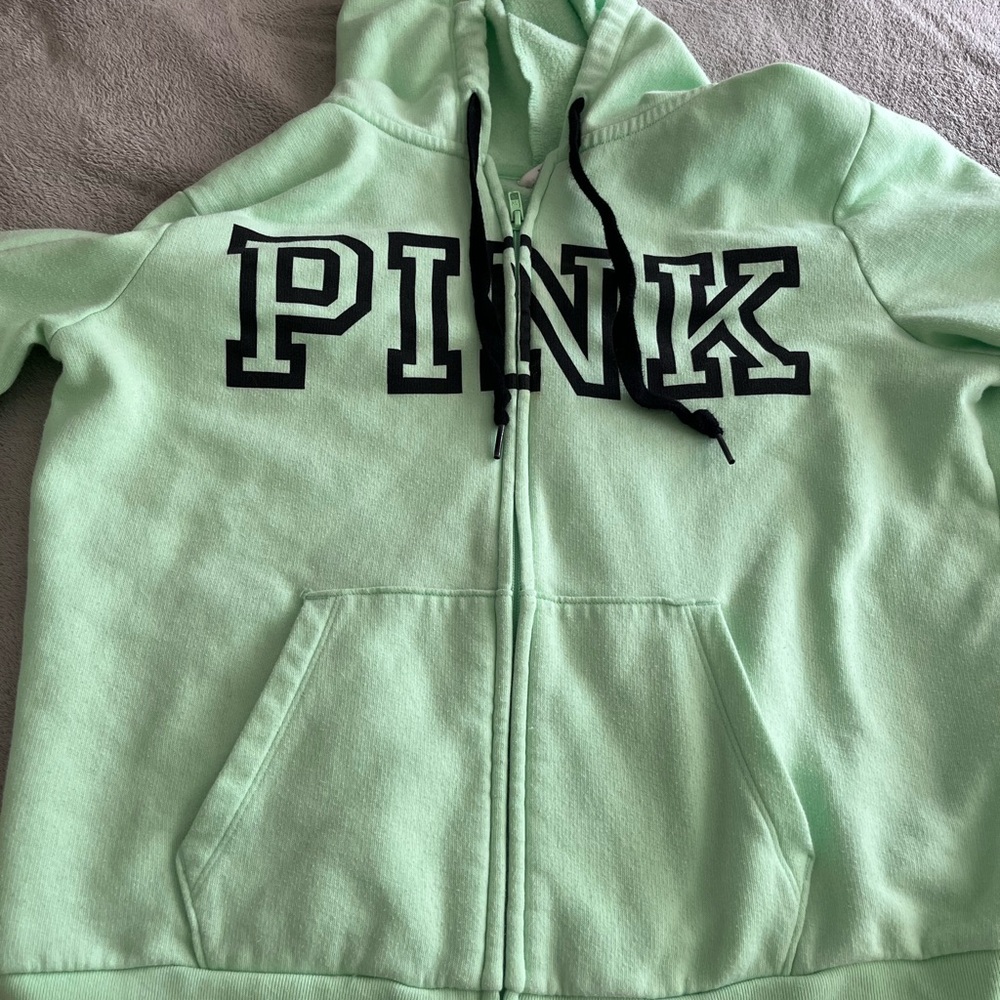 Excellent ConditionVictoria's Secret PINK Hooded Bright Green Zip-Up Size Large